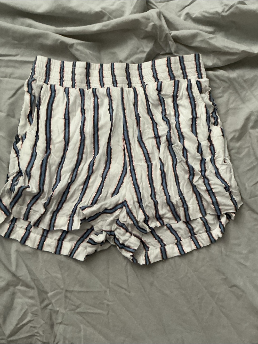 Striped White and Navy Women’s Casual Shorts